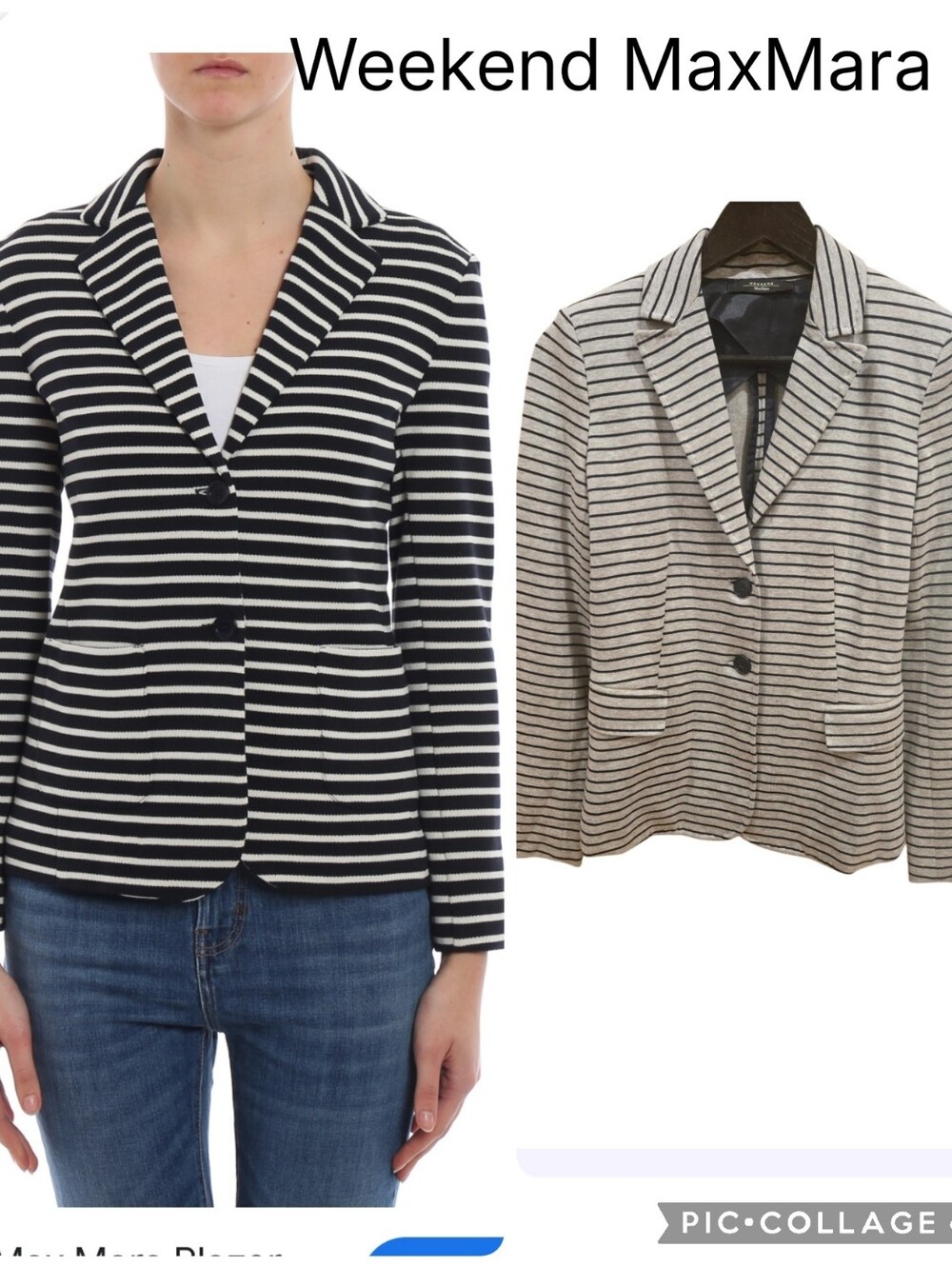 Weekend MaxMara Navy and Gray Striped Blazer In Cotton Size Small Like New